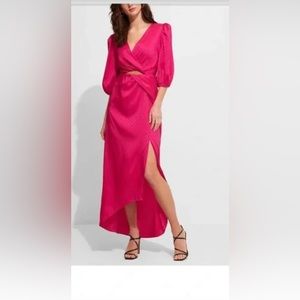 Express- Fuscia Faux Knotted Waist Hi- Lo Maxi Dress